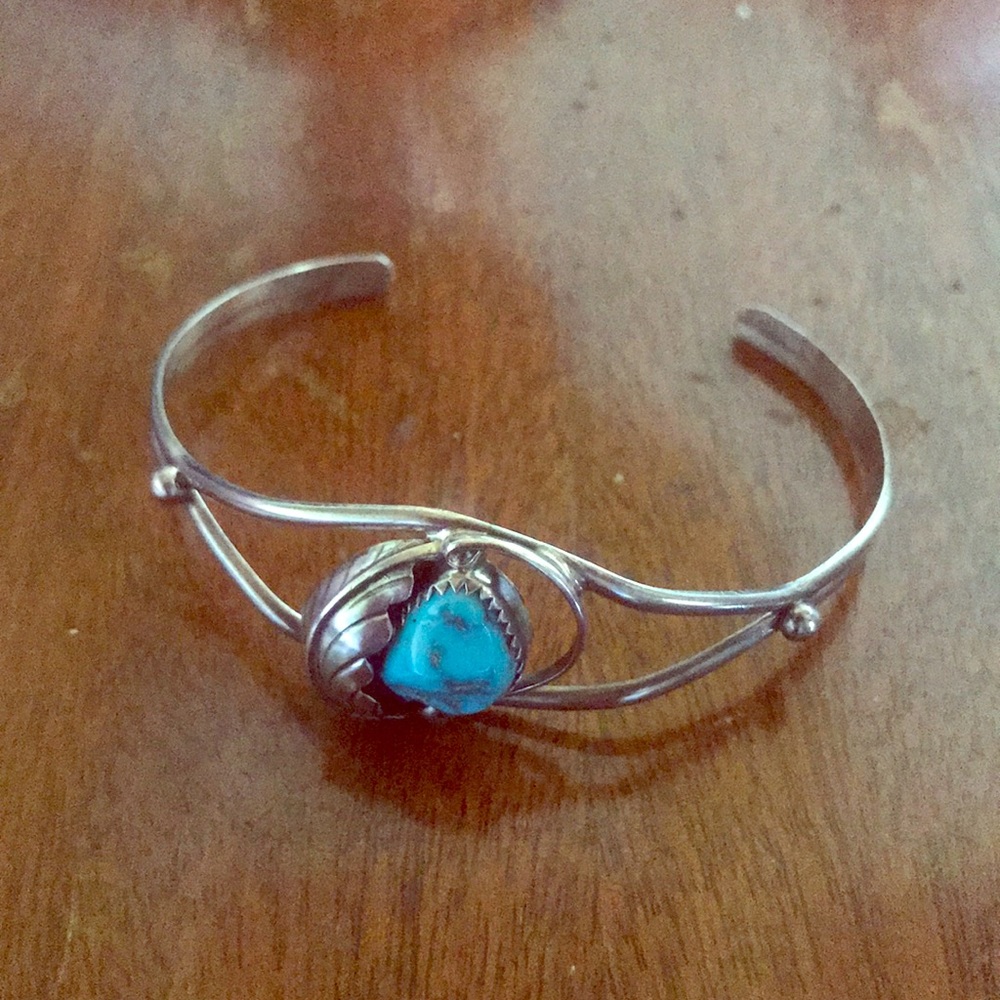 Vintage sterling silver turquoise bracelet cuff - Picture 2 of 6